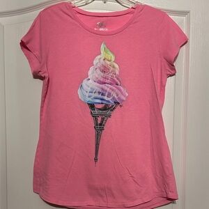 Justice Pink Tee with Eiffel Tower and Ice Cream Graphic